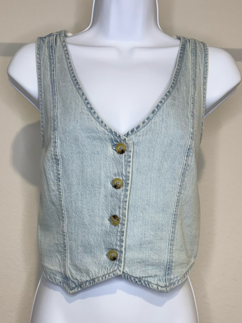 Hollister Light Blue Denim Button-Front Vest